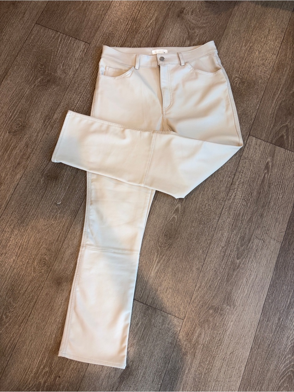 H&M Women's Cream Straight-leg pleather pants